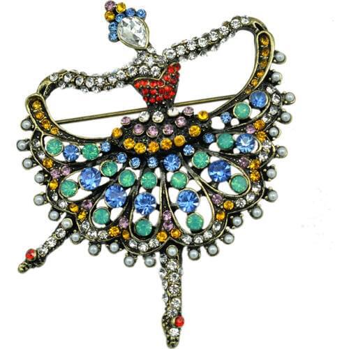 Trendy Chic Charming Rhinestone Ballet Dancing Girl Large Brooches Pins For Women Banquet Decoration Fashion Jewelry XZ037