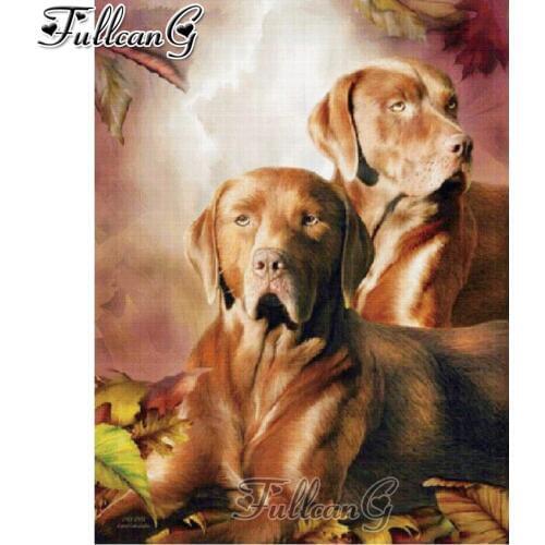 FULLCANG 5d diy two brown labrador diamond painting dog animal mozaika handmade embroidery kit full square/round drill FC625