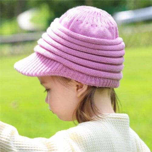 New Winter Newborn Baby Girls Boys Sun Hats Cotton Knitted Hat Solid Striped Woolen Snapback Baseball Cap Kids Bucket Caps