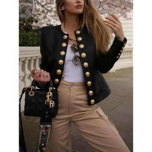 New Arrival British Style Womens Ladies Buttons Long Sleeve Jacket Short Slim Elegant Coat Biker Casual Tops Button OL