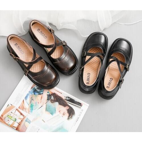 2020 New Japanese Style Vintage College Student Shoes Women Girls Cosplay Lolita Shoes 4.5cm Heels Shoes Eur Size 35-40