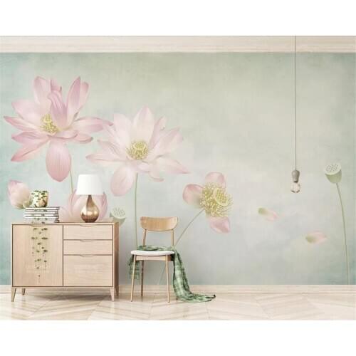 Beibehang Custom wallpaper Hand drawn lotus flowers floral modern home living room TV background wall wallpaper for walls 3 d