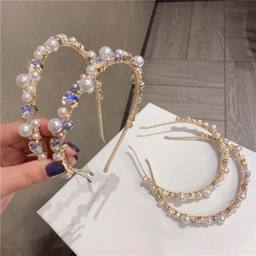 Retro Pearl Headbands for Women Bride Hair Accessories Elegant Hair Hoop Bezel Headwear Wedding Crystal Hairband