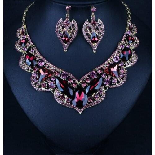 PEORCHID Crystal Bridal Jewelry Sets Fashion Rhinestone Necklace Earrings Sets For Women Wedding Party Jewelery Accessories 2021