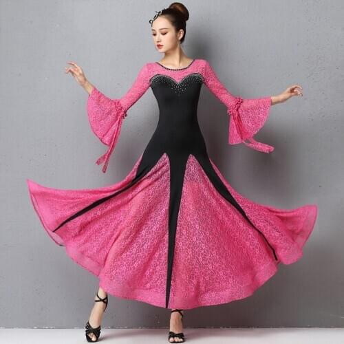 New Modern Ballroom Dance Competition Dress Women Long Sleeve Big Swing Mesh Waltz Dress New National Standard Costumes DQL4574