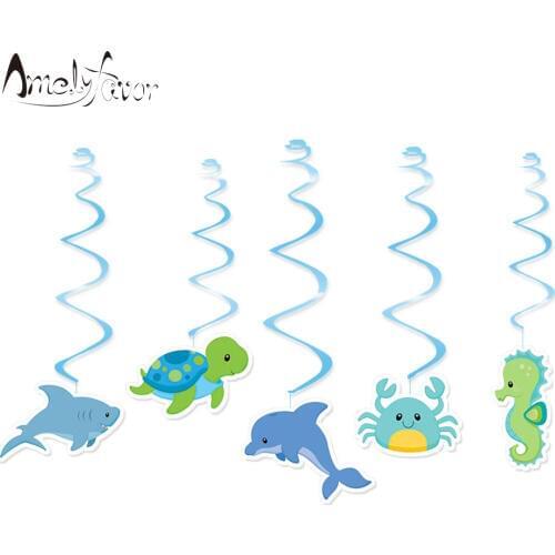 Under the Sea Animal Theme Ceiling Hanging Swirl Decorations Sea Animals Baby Kids Event Birthday Party Decorations Supplies