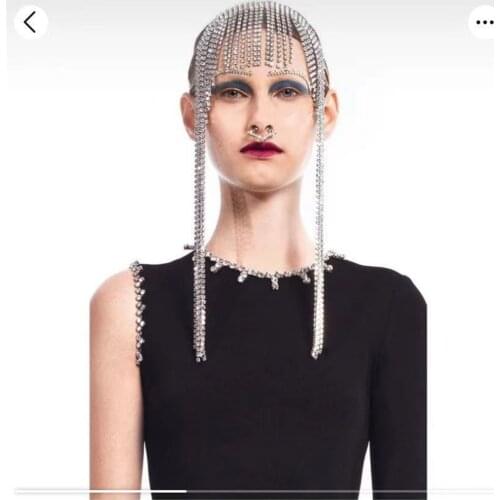 Luxury Rhinestone Long Tassel Wedding Forhead Headband Hair Hoop Jewelry for Women Bling Crystal Bang Head Chain Hair Jewelry