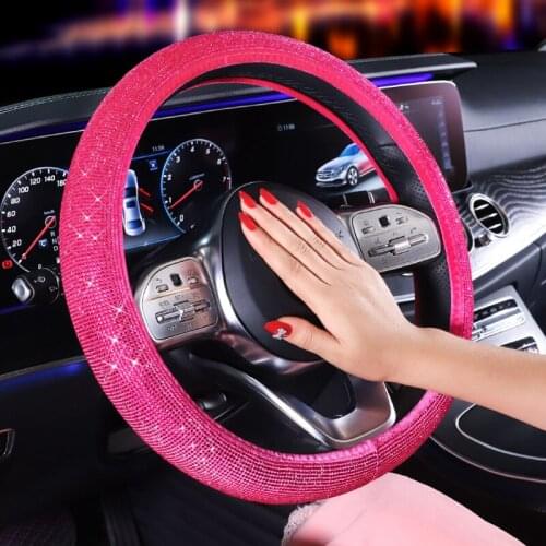 Luxury Crystal Purple Red Car Steering Wheel Covers Diamante Rhinestone Car Covered Steering-Wheel Accessories For Women