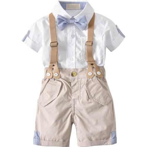 0-3Y Baby Boy Clothing Short Sleeve shirt+Strap Shorts 2pcs