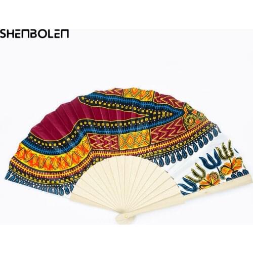 African Style Hand Fan ankara print Colored Geometric Printing Folding Fans Dance Kung Fu Fan Carnival Festival Wedding Party M