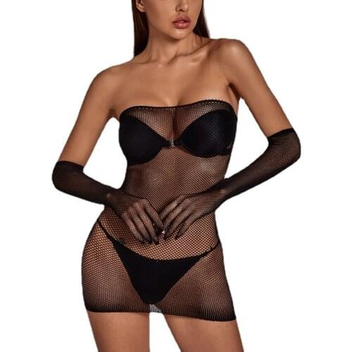 Sexy Nightdress Bikini Babydolls with Glove Hollow Transparent Dress Porno Adult Women Lingerie XIANGSHANGIRL European Clothing