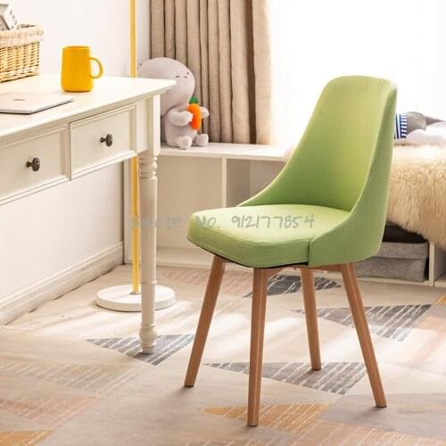 Nordic fabric removable and washable home study chair computer chair simple solid wood backrest study desk chair makeup chair