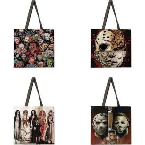 Horror movie theme printed tote bag casual tote bag lady shoulder bag reusable shopping bag outdoor beach bag fashion bag