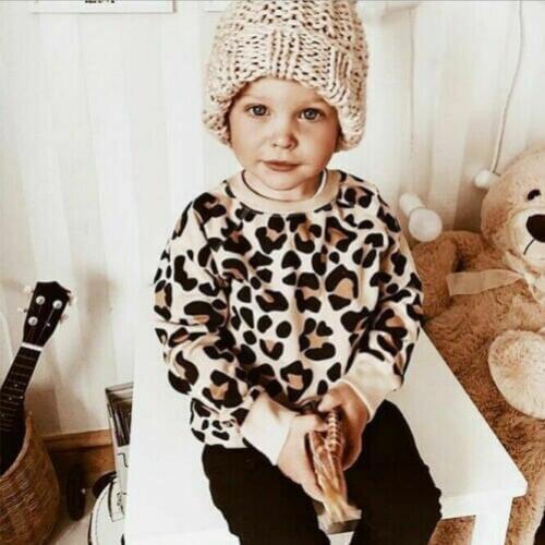 Toddler Kids Baby Girl Boy Leopard Print Long Sleeve Round Neck Tops shirt Fashion Autumn Winter Warm Sweatshirts Cotton Clothes