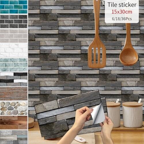 29 Style Retro Tile Stickers Kitchen Bathroom Waterproof Pvc Wallpaper Self-Adhesive Brick Wood Texture Wall Decals Removable