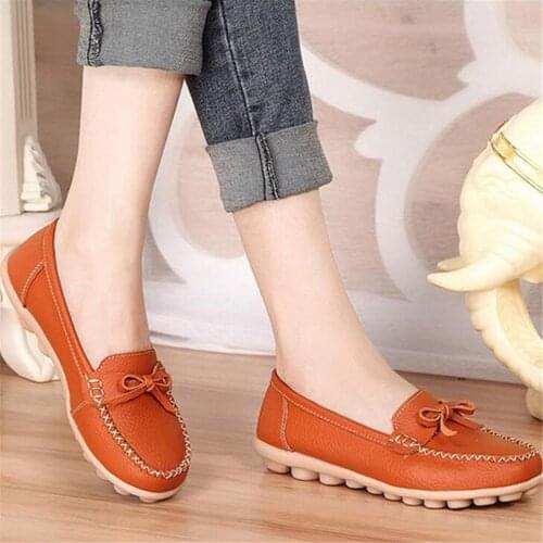 New Flats Woman Cow Leather Flats Women Slip On Womens Loafers Mocasines Large Size 35-42 Mujer Ballet Flats