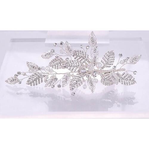 FORSEVEN Women Wedding Hair Jewelry Accessories Crystal Leaf Hairpin Hairgrips Bridal Rhinestones Hair Pins Tiaras Headpiece