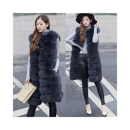 Women fur coat faux fox fur vest jacket coats winter female jacket outerwear waistcoat natural long fox fur slim vest coats