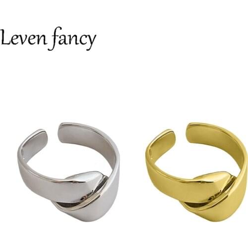 925 Sterling Silver Ring Wide Folded Straps Ring Resizable 18k Gold Ring For Women Female Girl Elegant Fine Jewelry Lovers Gift