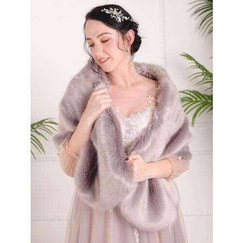 Winter Vintage Noble Gray warm Evening party fur Scarfs cape dress shrugs for bolero women wedding jacket Bride Shawls