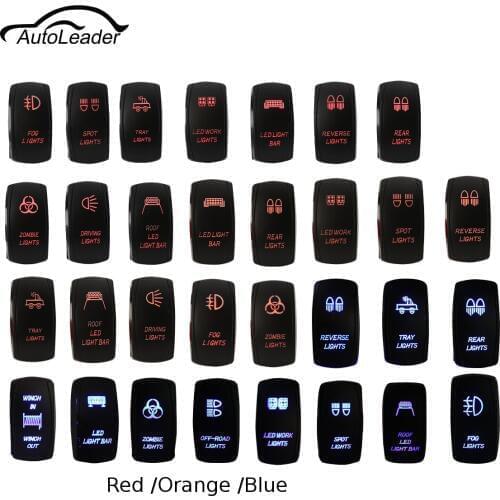 1x 2V/20A 24V/10A Car Boat Rocker Switch Orange Blue Red Dual LED Light Rocker Switches 5pin For Bus Marine RV