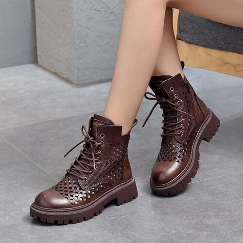 2021 Spring and Summer British Style Genuine Leather Martin Boots Thick-soled Hollow Sandals First Layer Cowhide Toe Cap Sandals