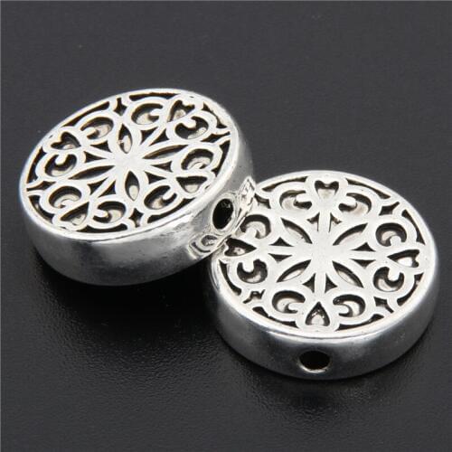 5pcs Silver Color Flower Round Zinc Alloy Beads DIY Charms Spacer Metal Beads For European Craft Jewelry Making A2720