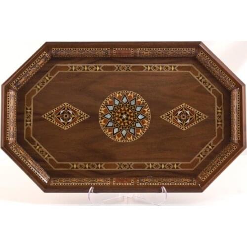 Large Size Tea and Coffee Serving Tray Decorative Wood, Handmade Rustic Kitchen Decor, Handleless - Ancient Motifs