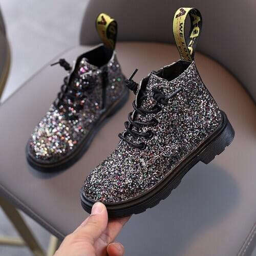 Girls Martin boots sequins fashion British style single boots childrens short boots 2020 autumn new boots