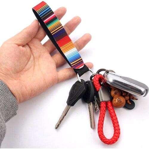 Flower Pattern Cloth Band Keychain Key Chain Lanyard For Women Phone Case Wallet Long Ribbon For Bag Charms Car Key Ring