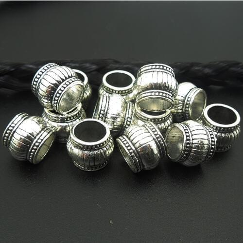 BIG hole Charms Cask Metal Alloy DIY Beads tibet Silver dread dreadlock beads ,14*11mm Hole Size 9mm Charm for Bracelets Making