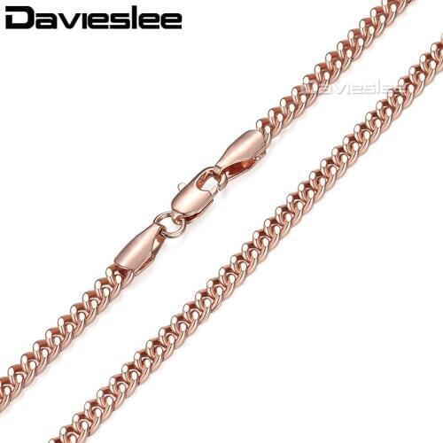 Davieslee 585 Rose Gold Filled Necklaces for Women Flat Cut Round Link Womens Necklace Chain Wholesale Jewelry Gift 3mm LGN220
