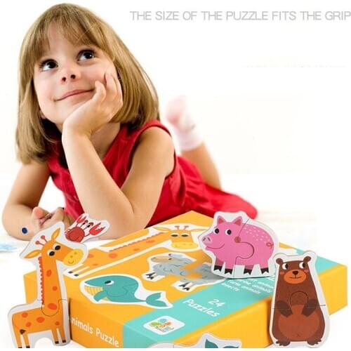 Wooden Puzzles Toys 24Pcs Kids Joy Superior Quality Puzzle Wood Cartoon Animals Jigsaw Puzzles Educational Toys For Children Toy