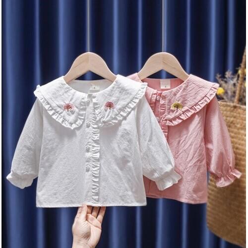Baby Children Long Sleeve Blouse Toddler Kids Spring Tops Little Girl Clothing Cute Princess Embroidery Infant Ruffle Shirt 2021
