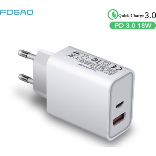 FDGAO 18W Quick Charge 3.0 USB PD Charger QC3.0 Type C Adapter For iPhone 12 Pro Max Samsung S21 S20 Wall Travel Phone Charger