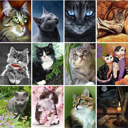 Full Square Round Diamond Painting Cat Cross Stitch Kits Needlework Diamond Embroidery Rhinestones Mosaic Animal Home Decoration