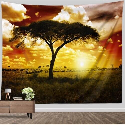 African Tree and Wildlife Tapestry Wall Hanging Fabric Decor for Living Room Wall Art