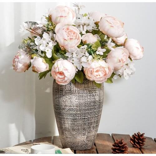 13 heads artificial peony flowers Fake Leaf Wedding silk Rose Home Party Decoration Bouquet flower European Home Festival