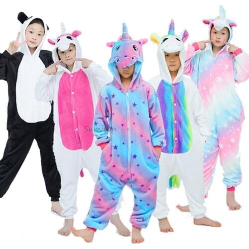 Kigurumi Children Flannel Pajamas Kids Winter Sleepwear Boys Onesies Girls Pajamas Sets Unicorn Tiger Panda Animal Pyjama