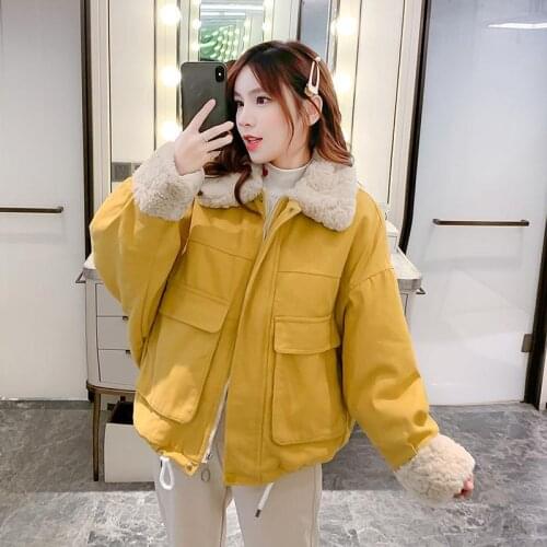 Add cashmere lamb coat womens winter 2021 new loose wild thick bread cotton-padded jacket