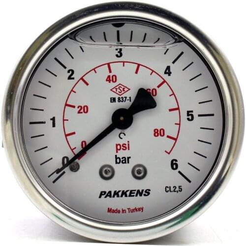 Pakkens Diameter 63mm Glycerin Type Pressure Gauge, Panel Type Manometer, Back Connection Pressure Gauge 1/4 '' Manometer Double