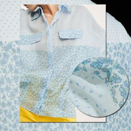 Polka dots and floral print couture fashion fabric,blue and white color,sewing for shirt,skirt,dress,curtain,craft by the yard