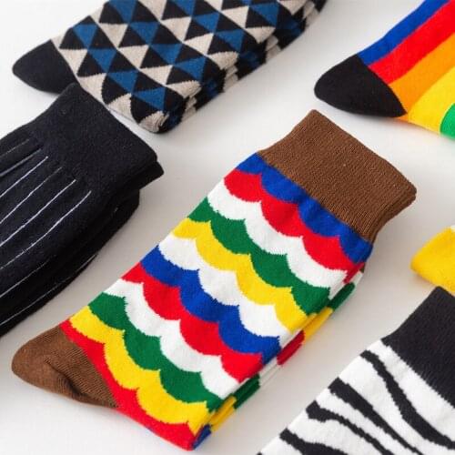New Cute Rainbow Funny Socks for Girls Striped Zebra Rhombus Socks Women Harajuku Meias Streetwear Sock Cotton Ladies Sox Woman
