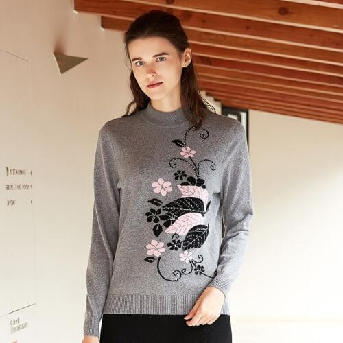 ZHILI 2018 New Autumn Winter Embroidered Cashmere Sweater