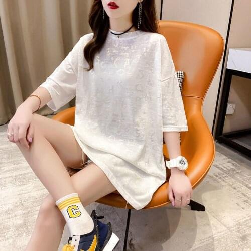 2021 new hot-selling short-sleeved loose pink letter top casual summer mid-length student T-shirt fashion street womens clothin