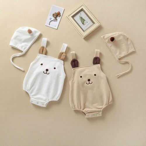 2019 NEW Baby Girls Clothes Summer Sunsuit 3D Bear Color Block Cotton Print Rompers+Hat Set Infant Outfit Girls Jumpsuit Clothes