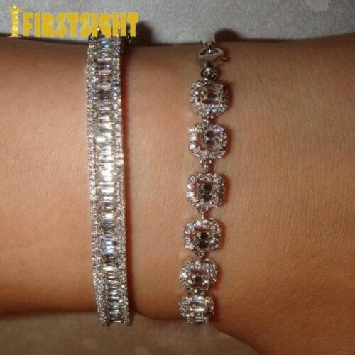 2021 New Baguette Cz Stone Bracelet For Women Luxury Jewelry Gold Silver Color Iced Out Bling 5A Zircon Trendy Bangle