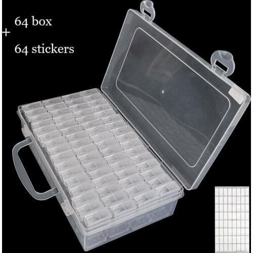 64 Slots Plastic Storage Box Diamond Painting Kits Nail Art Rhinestone Toole Beads Storage Box Case Organizer Holder Sale