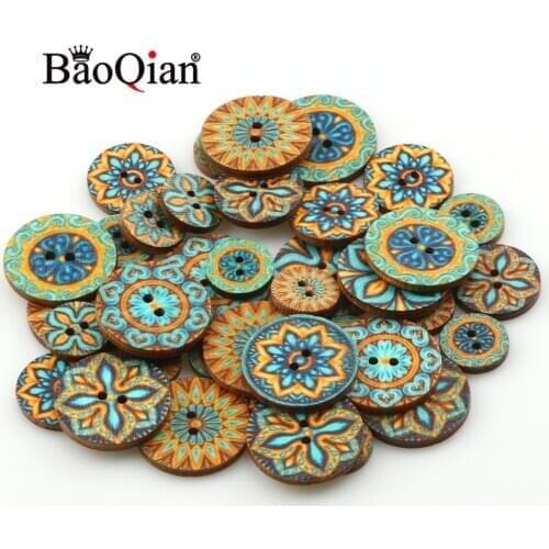 50pcs 15/20/25mm Natural Wooden Round Painted Sewing Button For Clothing Decoration Scrapbook Diy Home Sewing Accessories