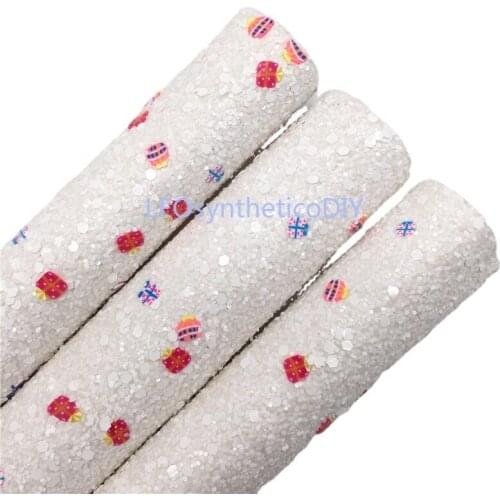 Christmas Chunky Glitter Vinyl Fabric Sheet with Gift Boxes Felt Backing Synthetic Leather Faux Vinil DIY A4 SIZE R2037D